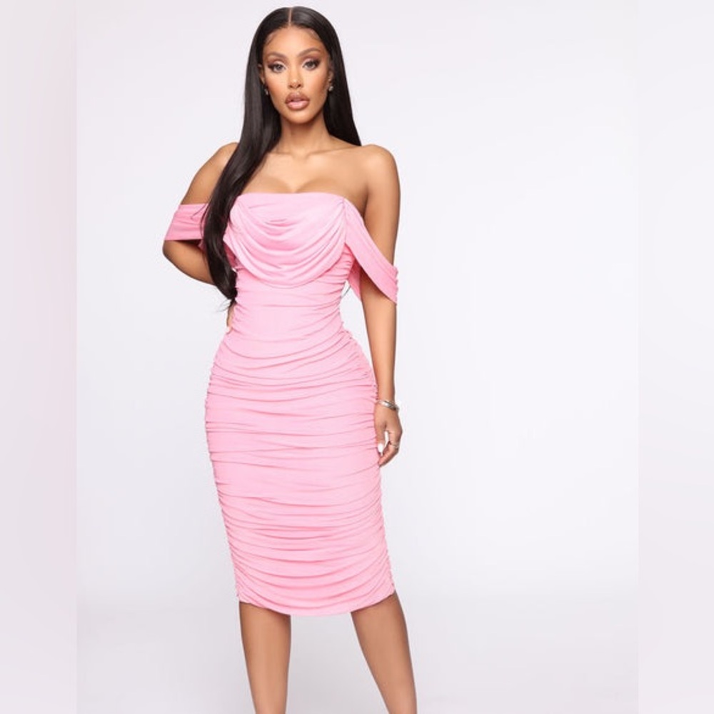 Fashion Nova Bad For The Night Bandage Midi Dress - Pink size Medium